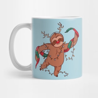 Merry Slothmas // Cute Cartoon Sloth in Christmas Lights Mug